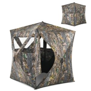 happygrill portable hunting blind with 360 degree mesh windows, pop up camouflage hunting tent with carrying bag & ground stakes