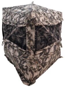 bog grave digger standing height ground blind mossy oak with stealthzip silent zippers, stealthtrac silent windows, water resistant 600d fabric, and hub construction for hunting, shooting, and outdoor