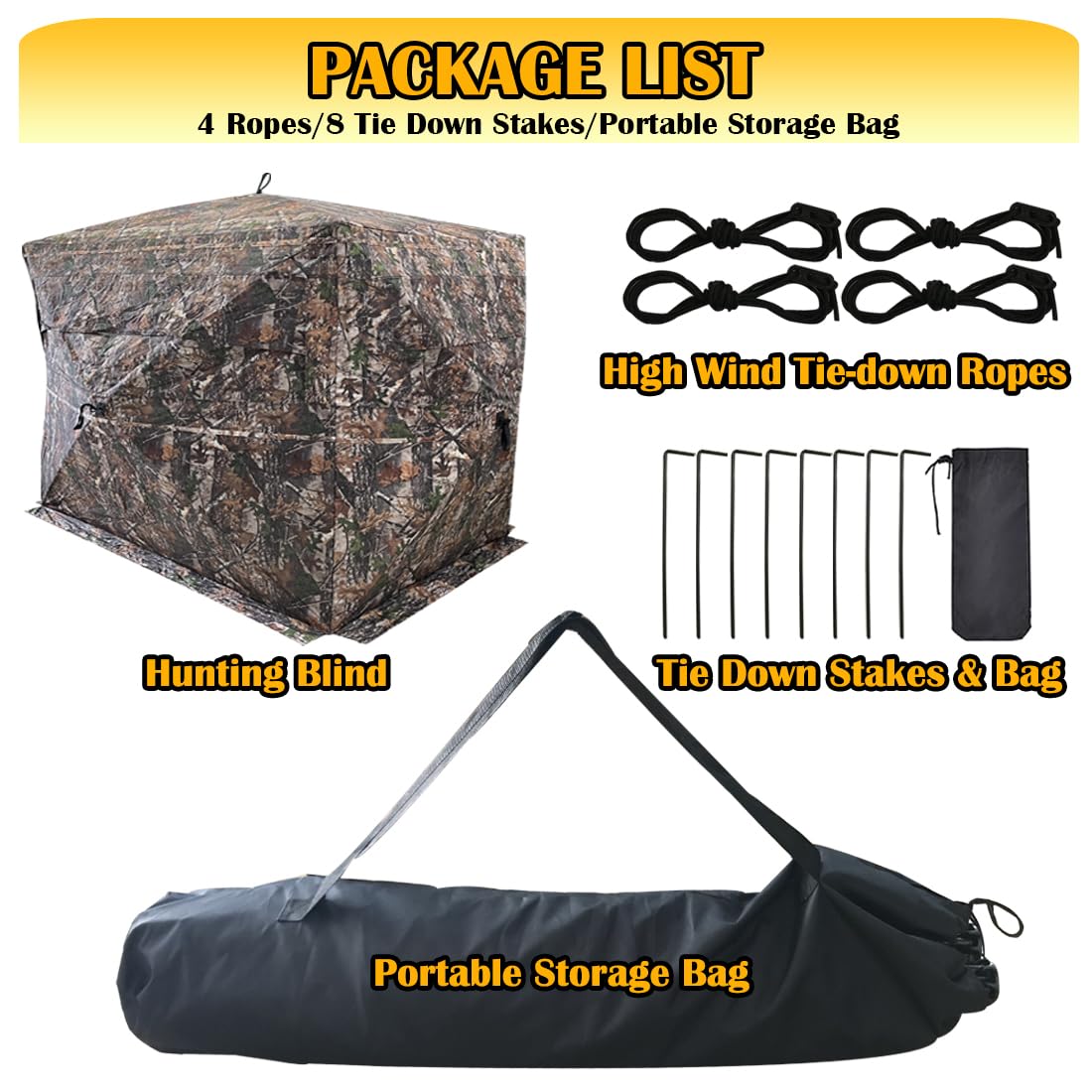 CROSS MARS Full Open Door 2-3 Person 360 Degree See Through Ground Hunting Blind Camouflage Pop Up Duck Turkey Deer Hunting Blinds Tent