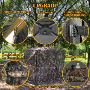 CROSS MARS Full Open Door 2-3 Person 360 Degree See Through Ground Hunting Blind Camouflage Pop Up Duck Turkey Deer Hunting Blinds Tent