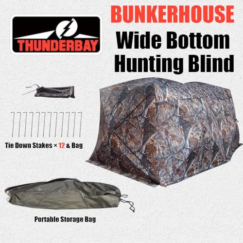 THUNDERBAY Bunkhouse Pop Up Portable Side-by-Side See Through Hunting Blind, 6 Person Wide Bottom 360 Degree See Through Hunting Tent, Footprint: 180"x90" with 80" Height