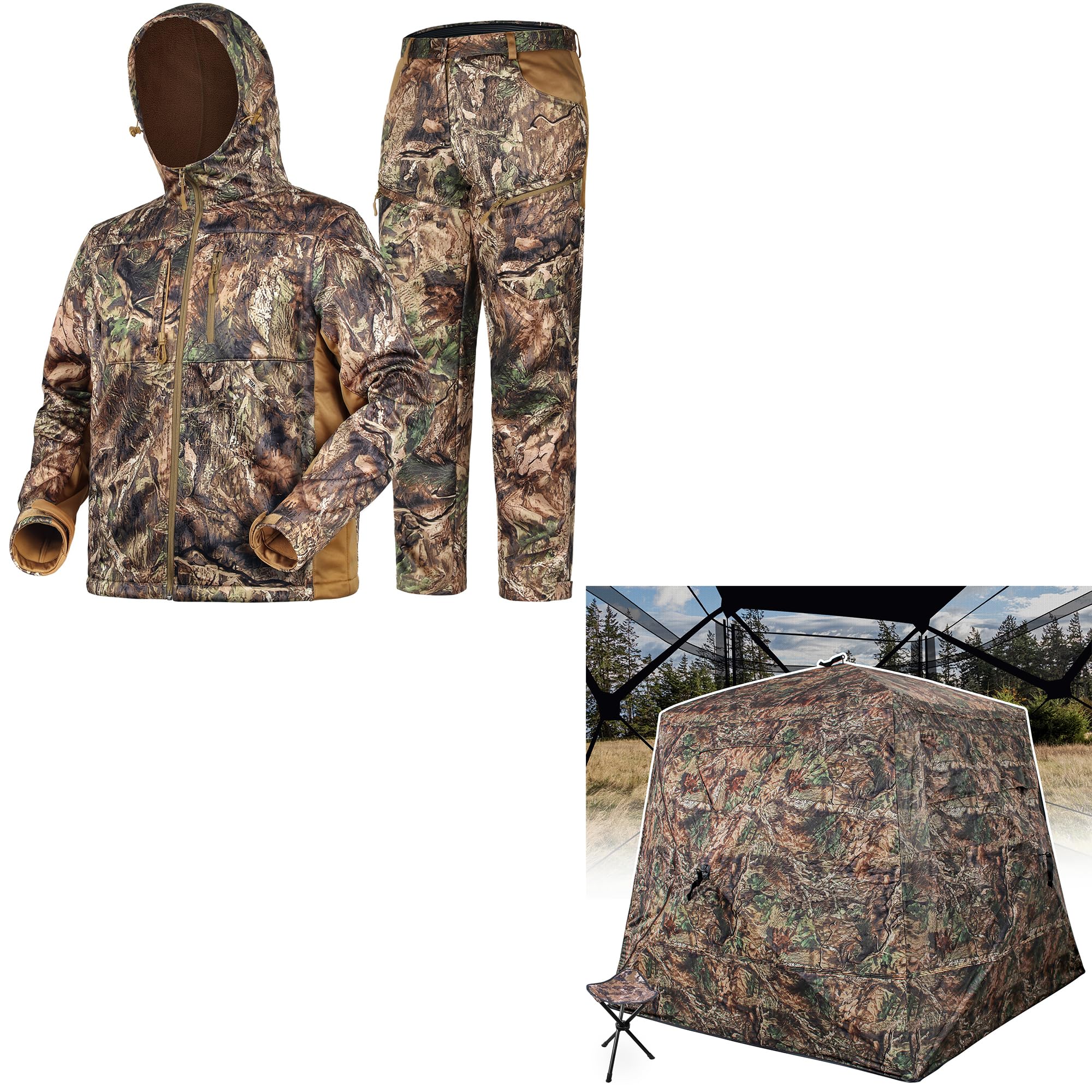 Hunting Blind and Silent Hunting Clothes for Men Fleece Lining, Safety Strap Compatible