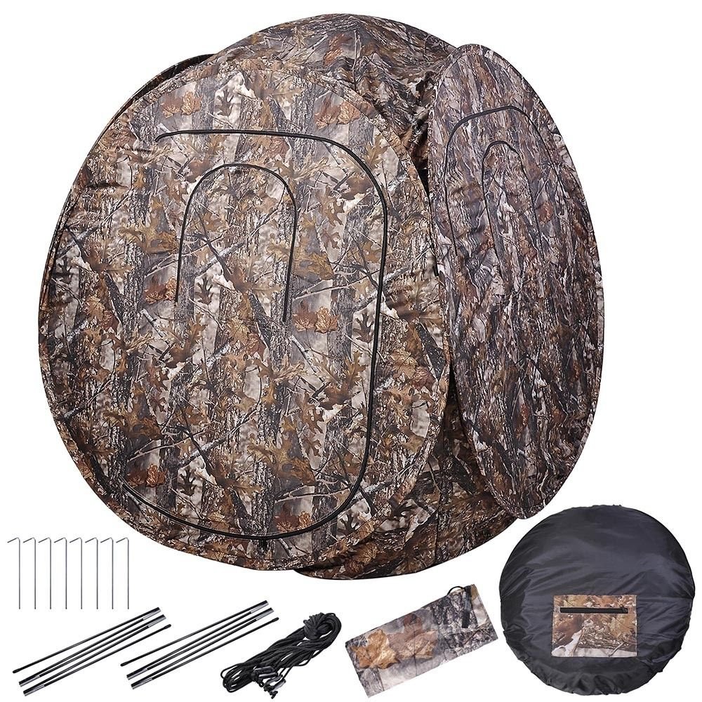 KOVAL INC. Pop Up Ground Wood-Leaf Camouflage Hunting Blind Hub Style (Camo Oval)