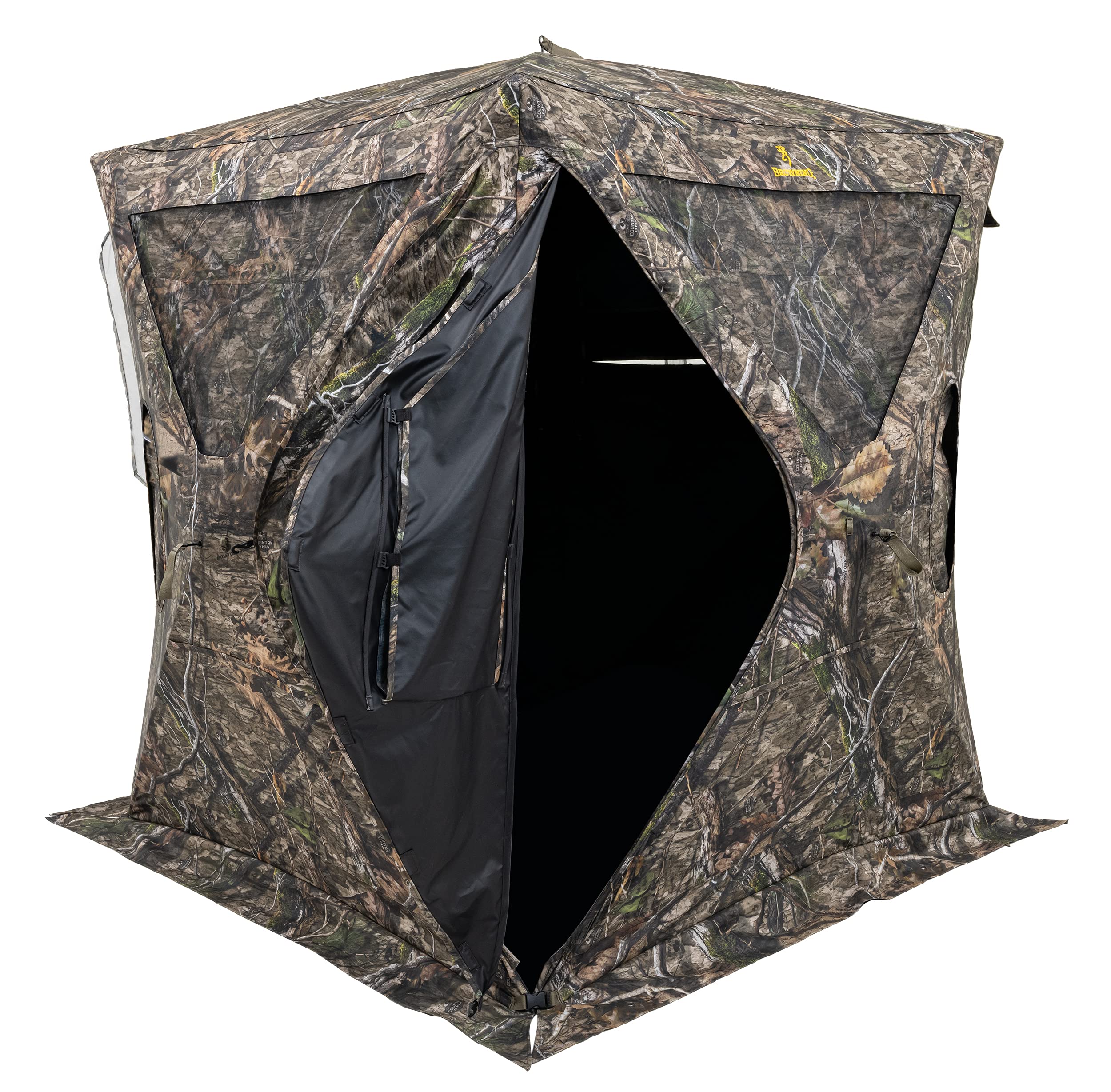 Browning Evade Tent Hunting Blind Featuring 180 Degree Windows with Shoot Through Mesh and Silent Open, Silent Magnetic Door System, and Brush Loops, Mossy Oak Country DNA