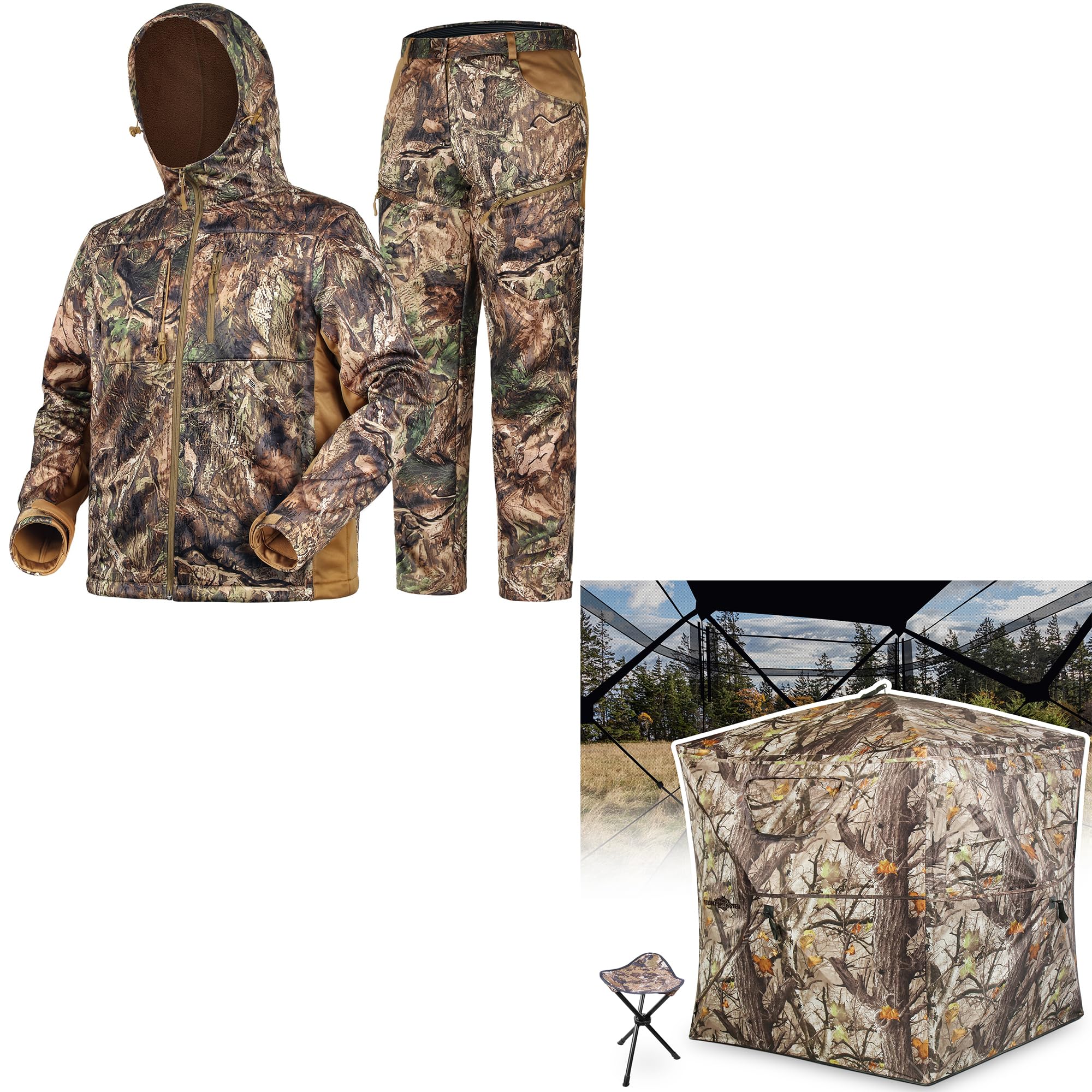 Hunting Blind and Silent Hunting Clothes for Men Fleece Lining, Safety Strap Compatible