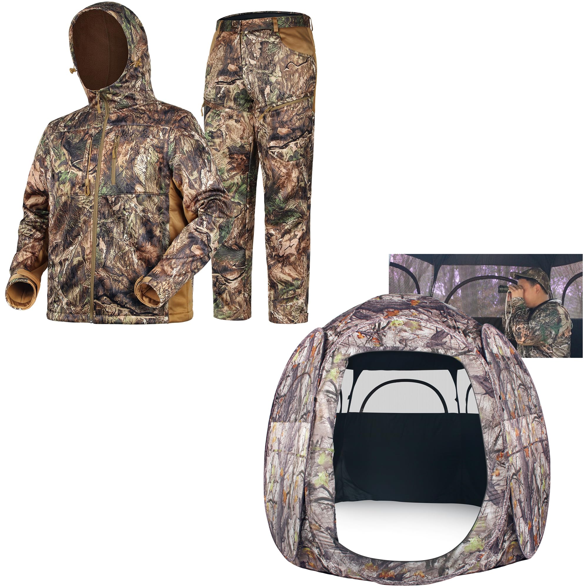 Hunting Blinds and Silent Hunting Clothes for Men Fleece Lining, Safety Strap Compatible