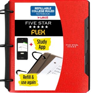 five star flex refillable notebook + study app, college ruled paper, 1-1/2 inch techlock rings, pockets, tabs and dividers, 300 sheet capacity, red (29324ab2)