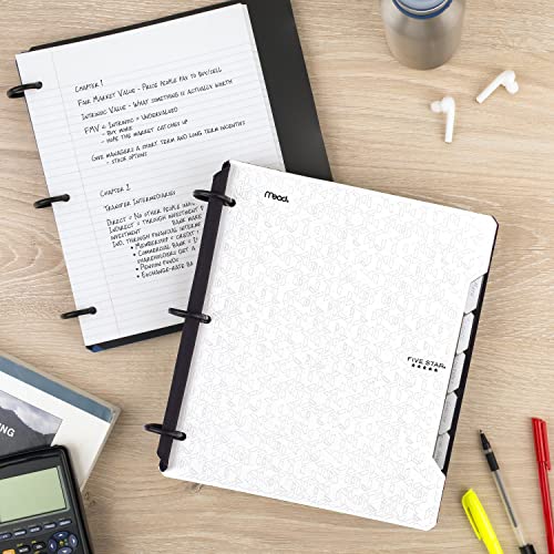 Five Star Flex Refillable Notebook + Study App, College Ruled Paper, 1 Inch TechLock Rings, Pockets, Tabs and Dividers, 200 Sheet Capacity, White (29328AE2)