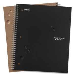 Five Star Spiral Notebook, 5 Subject, Wide Ruled Paper, Fights Ink Bleed, Water Resistant Cover, 8" x 10-1/2", 200 Sheets, Black (72045)