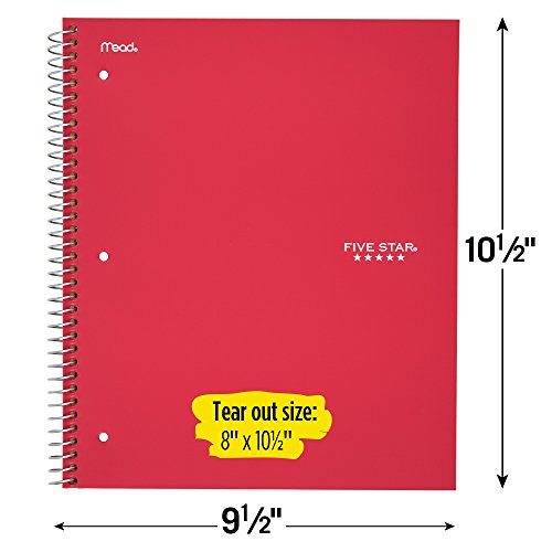 Five Star Spiral Notebooks, 5 Subject, Wide Ruled Paper, 200 Sheets, 10-1/2" x 8", Assorted Colors, 6 Pack (38417)