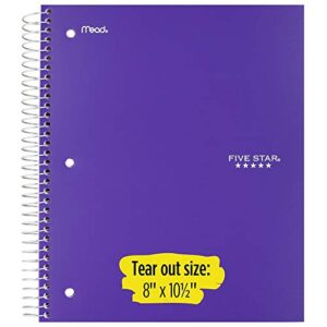 Five Star Spiral Notebooks, 5 Subject, Wide Ruled Paper, 200 Sheets, 10-1/2" x 8", Assorted Colors, 6 Pack (38417)