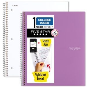 five star spiral notebooks + study app, 2 pack, 1 subject, college ruled paper, 200 sheets, 11" x 8-1/2", white, amethyst purple (820186-ecm)