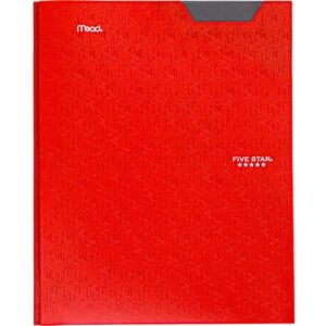 Five Star 2 Pocket Folder, Stay-Put Folder, Plastic Colored Folders with Pockets & Prong Fasteners for 3-Ring Binders, 8-1/2” x 11", Fire Red (72109)