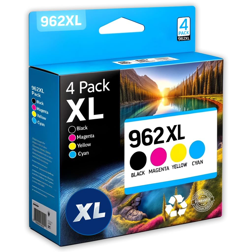 5-Star Compatible Ink Cartridge Replacement for HP 962XL. Works with OfficeJet Pro 9028 9029 9010 9015 9018 9025 9020 9012 9026 9027 Printers. 4 Pack (Black, Cyan, Magenta, Yellow)