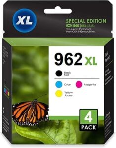 962xl compatible ink cartridge replacement for hp 962 xl / 962 ink. works well with officejet pro 9018 9010 9012 9015 9020 9025 9026 9027 printers. 4 pack (black, cyan, magenta, yellow)