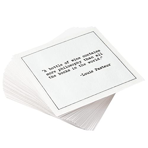 Five Star Napkins Literary Bar Quotes White Cotton Cocktail Napkins, Beverage Napkins, Bar Napkins, Cloth Napkins, Party Napkins, Holidays, Weddings, Birthdays, Disposable, 4.5" x 4.5"- (50x)