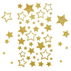 kesote 5 sheets glitter gold star stickers, self-adhesive assorted star labels for handicrafts christmas decoration, classroom teacher supplies