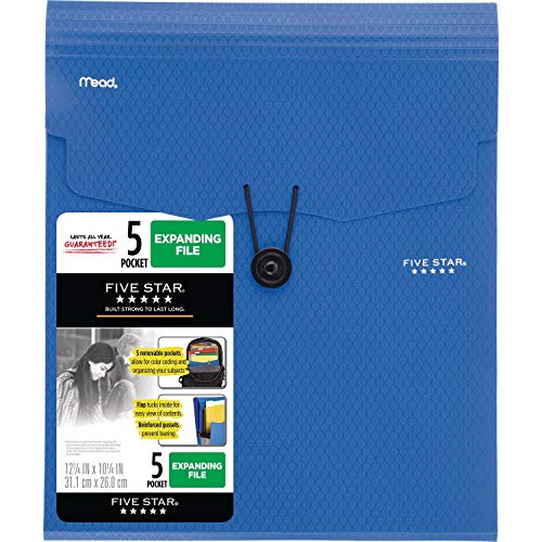 Five Star Expanding File Folder, 5-Pocket Vertical Expandable File Folder, Blue (72699)