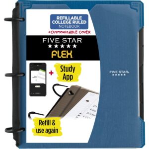 Five Star Flex Refillable Hybrid NoteBinder + Study App, College Ruled Paper, 1" TechLock Rings, Customizable Cover, 200 Sheet Capacity, Notebook and 3-Ring Binder All-in-One, Pacific Blue (29326AD2)