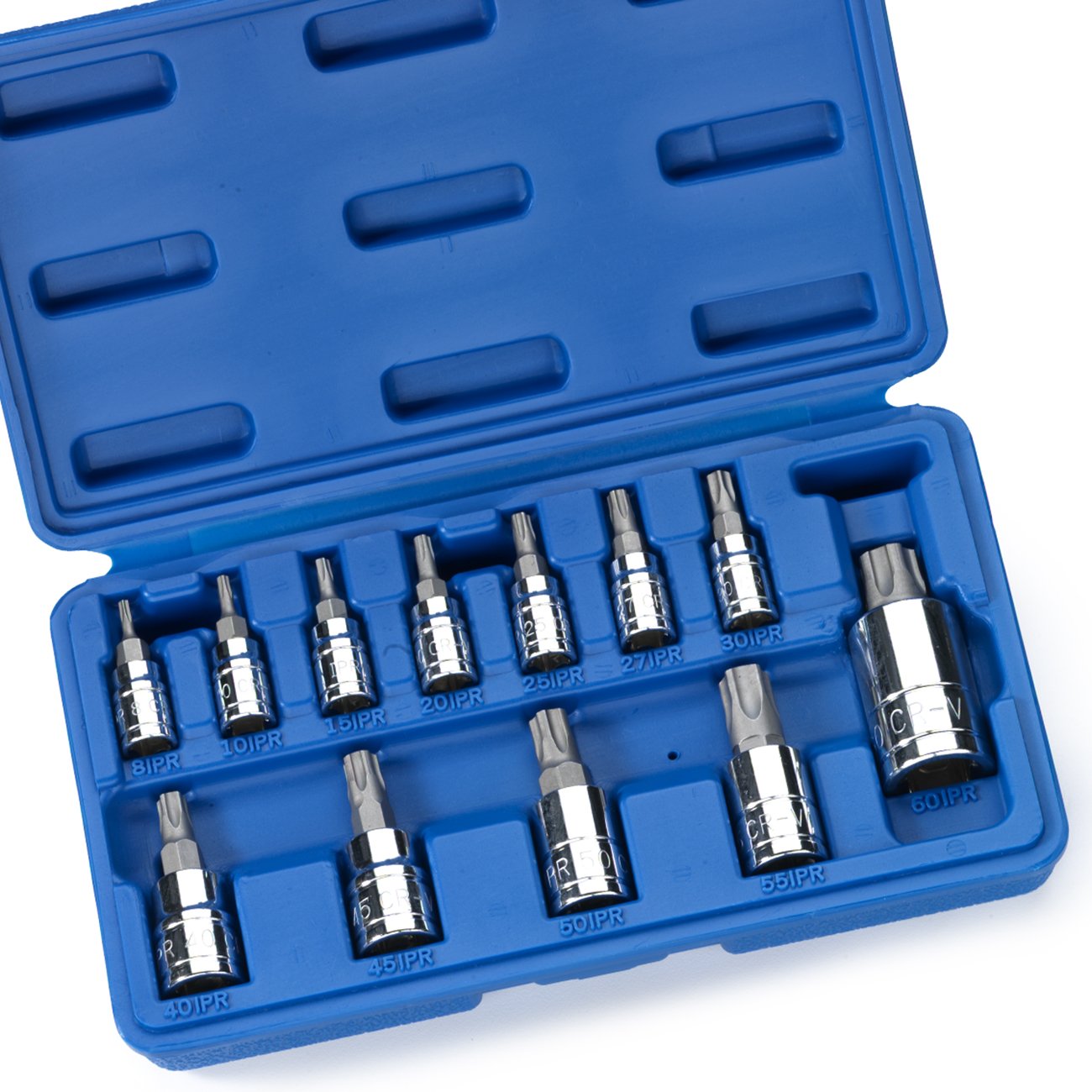 Neiko 10085A Tamperproof Torx Plus Bit Socket Set | 12 Piece | 8 IPR - 60 IPR | 5 Point Star | Cr-V and S2 Steel | High Impact ABS Blow Molded Case