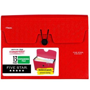 Five Star Expanding File Folder, 13 Pocket Expandable File Folder, 13" x 9.63", Assorted Colors, Color Will Vary, 1 Count (35144)