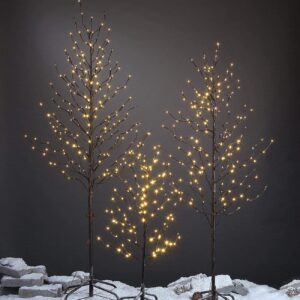 Lightshare Set of 3 Star Light Trees, Including 3 feet, 5 feet, and 6 feet, Warm White, Brown Branch