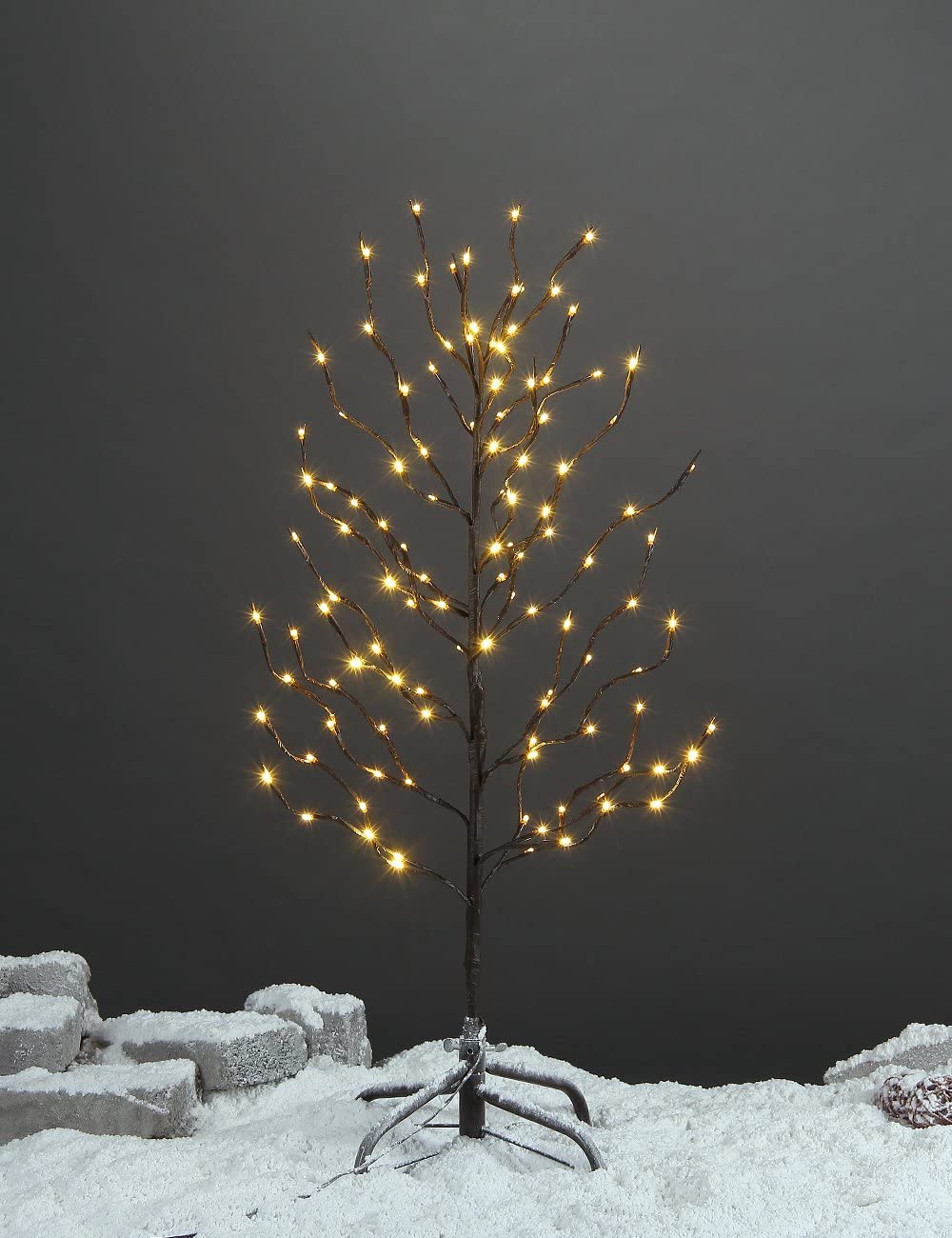 Lightshare Set of 3 Star Light Trees, Including 3 feet, 5 feet, and 6 feet, Warm White, Brown Branch