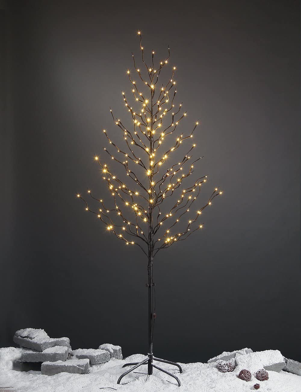 Lightshare Set of 3 Star Light Trees, Including 3 feet, 5 feet, and 6 feet, Warm White, Brown Branch