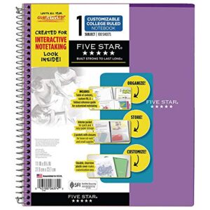 Five Star Interactive Notetaking, 1 Subject, College Ruled Spiral Notebook, 100 Sheets, 11" x 8-1/2", Customizable, Purple (06374AB6)