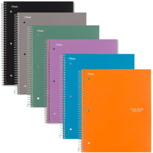 Five Star Spiral Notebooks + Study App, 12 Pack, 1 Subject, Graph Ruled Paper, 8-1/2" x 11", 100 Sheets, Purple, Orange, Green, Blue, Gray, Black (38630)