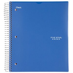 Five Star Spiral Notebook, 5 Subject, College Ruled Paper, 200 Sheets, 11" x 8-1/2", Customizable Cover, Blue (38010)