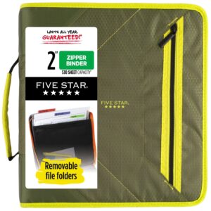 Five Star 2 Inch Zipper Binder Plus File Folders, Olive/Citrus (290360C)