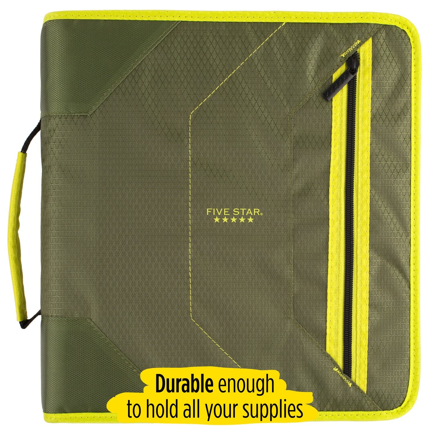 Five Star 2 Inch Zipper Binder Plus File Folders, Olive/Citrus (290360C)