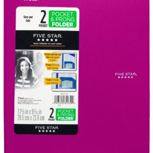 Five Star 2-Pocket Folder, Stay-Put Folder, Plastic Colored Folders with Pockets & Prong Fasteners for 3-Ring Binders, For Home School Supplies & Home Office, 11” x 8-1/2”, Pink/Purple (72117)