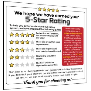 5 star rating magnets for your air bnb needs - our airbnb signs are great airbnb supplies, vrbo, & rental friendly decor - our airbnb signs for hosts help to encourage guests to leave a 5 star rating