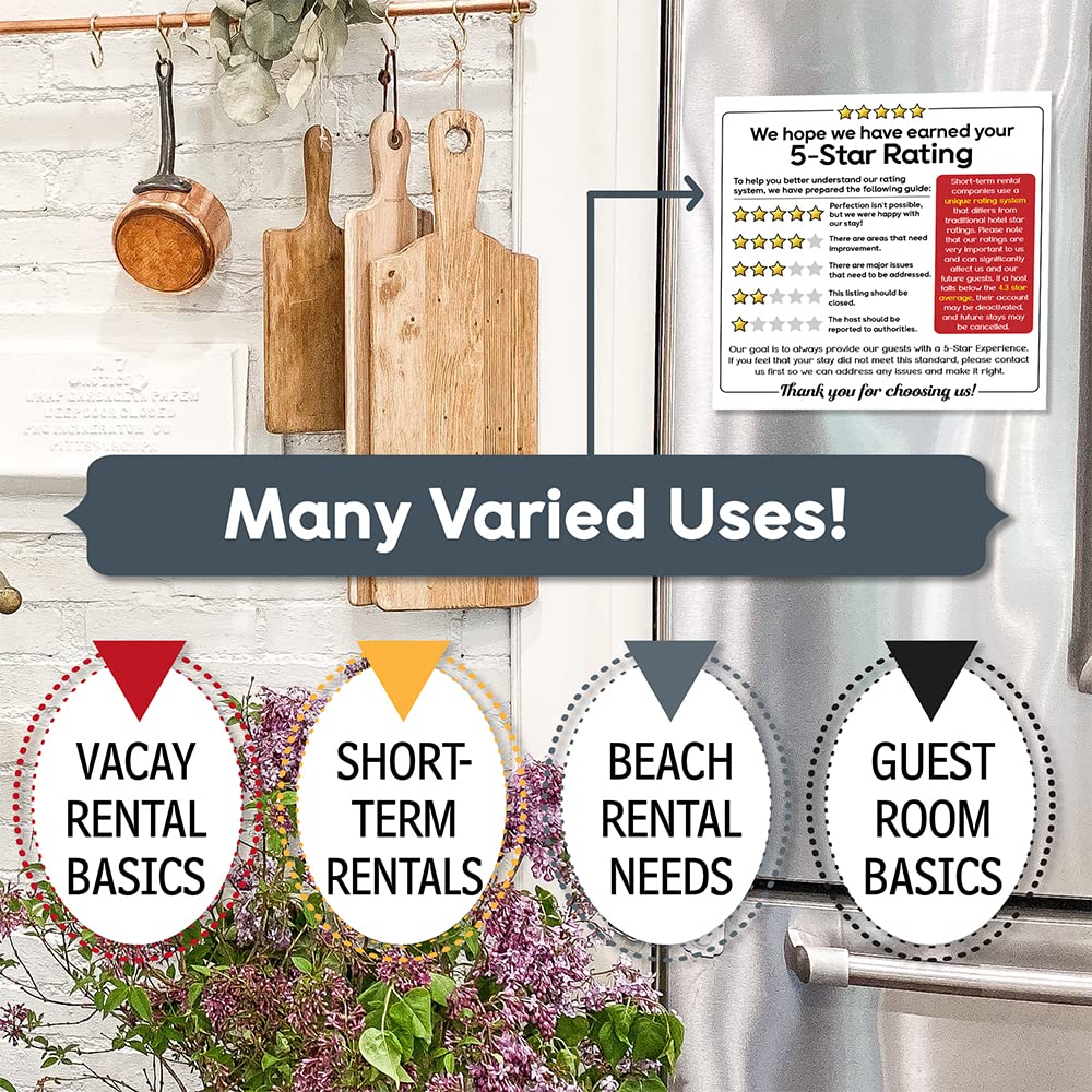 5 Star Rating Magnets for your Air Bnb Needs - Our Airbnb Signs are Great Airbnb Supplies, Vrbo, & Rental Friendly Decor - Our Airbnb Signs for Hosts Help to Encourage Guests to Leave a 5 Star Rating