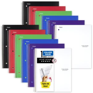 five star spiral notebooks + study app, 12 pack, 1 subject, college ruled paper, 8-1/2" x 11", 100 sheets, 2 black, 2 red, 2 blue, 2 green, 2 white, 2 purple (52164)