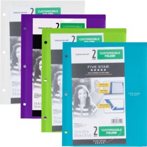 five star folder, customizable cover, plastic, white, purple, grey, 4 pack (38091) (green, 4pack)