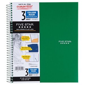 Five Star 06210 Wirebound 3-Subject Notebook, College Rule, 11 x 8 1/2, 150 Sheets, Assorted