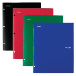 Five Star 4 Pocket Folders, Plastic, Folders with Pockets, Black, Blue, Red, Green, 4 Pack (38083)