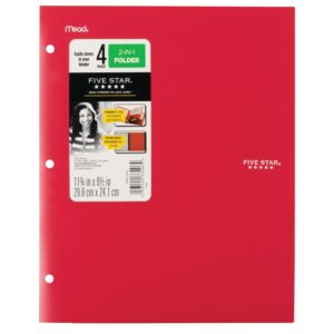 Five Star 4 Pocket Folders, Plastic, Folders with Pockets, Black, Blue, Red, Green, 4 Pack (38083)