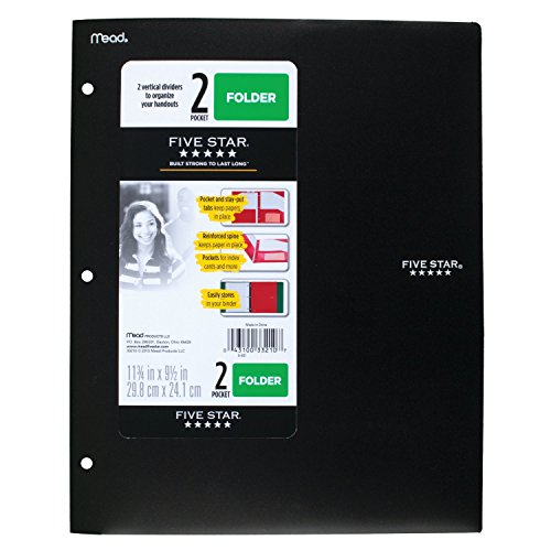 Five Star 2 Pocket Folder, Stay-Put Folder, Plastic, Folders with Pockets, Color Selected for You, 1 Count (33210)