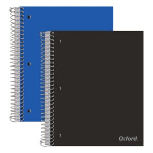 oxford spiral notebooks, 5 subject, college ruled paper, durable plastic cover, 200 sheets, 5 divider pockets, 2 per pack (10388)