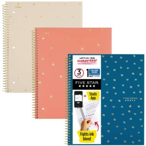 five star style spiral notebooks + study app, 3 pack, 1 subject, college ruled paper, 11" x 8-1/2", 100 sheets, 1 count (820000f)