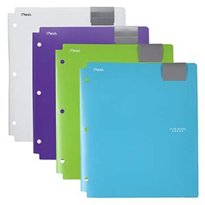 Five Star 4-Pocket Folders, Folders with Pockets, Fits 3 Ring Binder, Plastic, Teal, White, Purple, Lime, 4 Pack (73274)