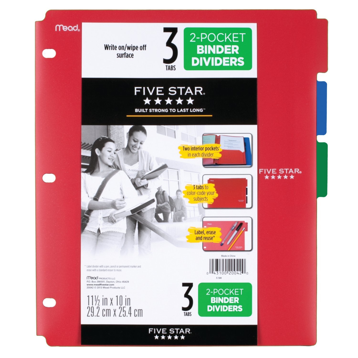 Five Star Binder Dividers, 2 Pocket, 3 Tabs, Color Selected For You, 3 Pack (20042)