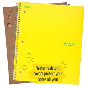 Five Star Spiral Notebook, 3 Subject, College Ruled Paper, 150 Sheets, 11" x 8-1/2", Yellow (73497)