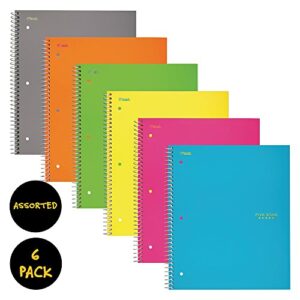 Five Star Spiral Notebooks, 3 Subject, Wide Ruled Paper, 150 Sheets, 10-1/2" x 8", Assorted Colors, 6 Pack (73449)