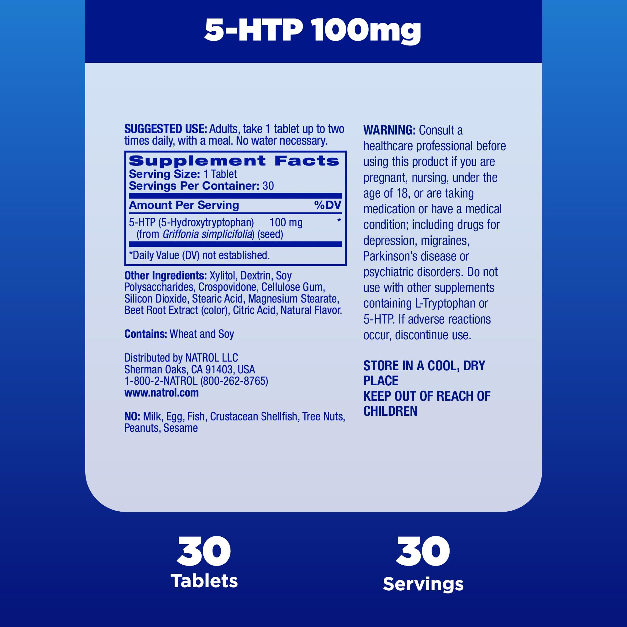 Natrol 5-HTP 100mg, Drug-Free Dietary Supplement Helps Support Balanced Mood, 30 Mixed Berry-Flavored Fast Dissolve Tablets, 15-30 Day Supply