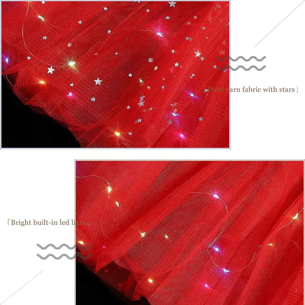 DRESBE Women's LED Skirt Light Up Star Tutus Glow Tulle Dance Skirts Party Rave Festival Christmas Halloween Clothes (Red)